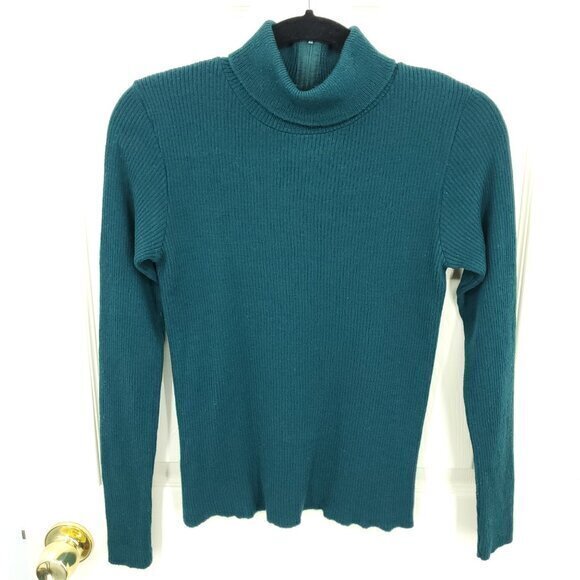 VTG Pendleton 100% Pure Virgin Wool Back Zip Ribbed Turtleneck 34/S Green - Picture 1 of 15